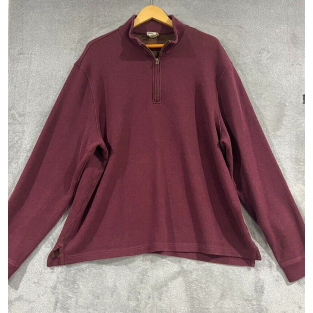 VTG LL Bean 1/4 Zip Burgundy Red Pullover Sweatshirt Mens 100% Cotton Sz XXL
